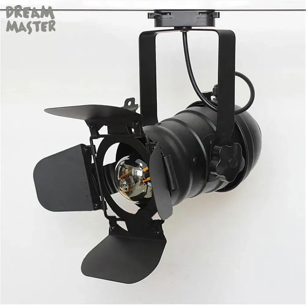 Black metal industrial spotlight rail light with adjustable lens and leaf-shaped shutters for commercial store lighting decorbites industrial spotlight