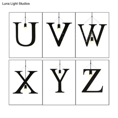 مصباح معلق صناعي أسود اللون على شكل حرف من الفولاذ المقاوم للصدأ - إضاءة سقف قابلة للتعديل لغرفة النوم