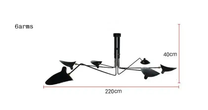 Black metal swing arm chandelier with six sculptural arms and lampshades ideal for dining room decorbites black swing