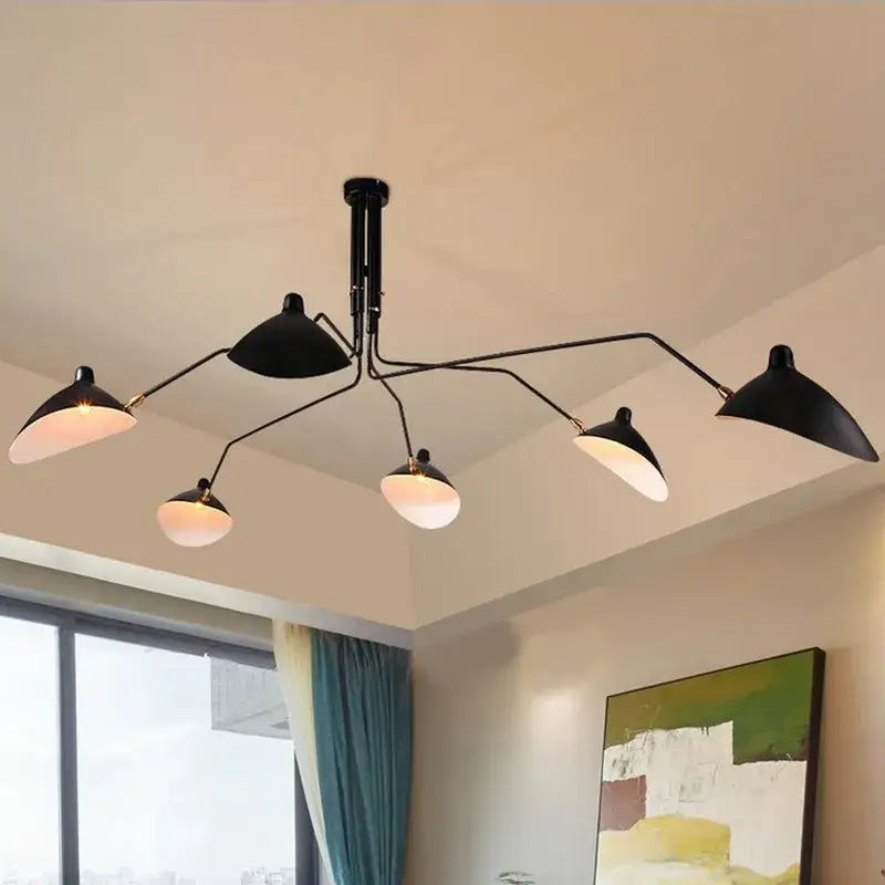 Industrial black swing arm chandelier with five adjustable conical shades perfect for dining room lighting decorbites black swing