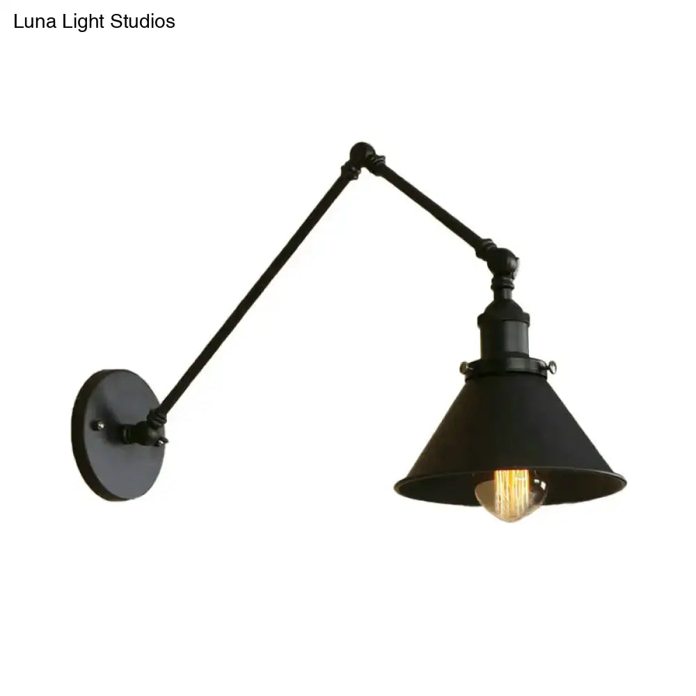DecorBites™ black metal wall lamp with swing arm and conic shade indoor 1-head retro style wall sconce