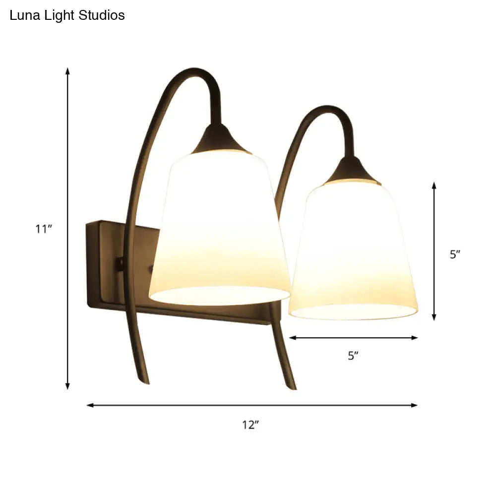 DecorBites™ DecorBites™ Industrial Black Tapered Wall Lamp with Frosted Glass Sconce - 2-Bulb Light Fixture for Bedroom