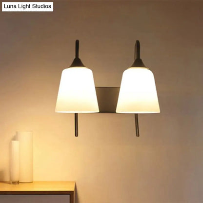 DecorBites™ DecorBites™ Industrial Black Tapered Wall Lamp with Frosted Glass Sconce - 2-Bulb Light Fixture for Bedroom