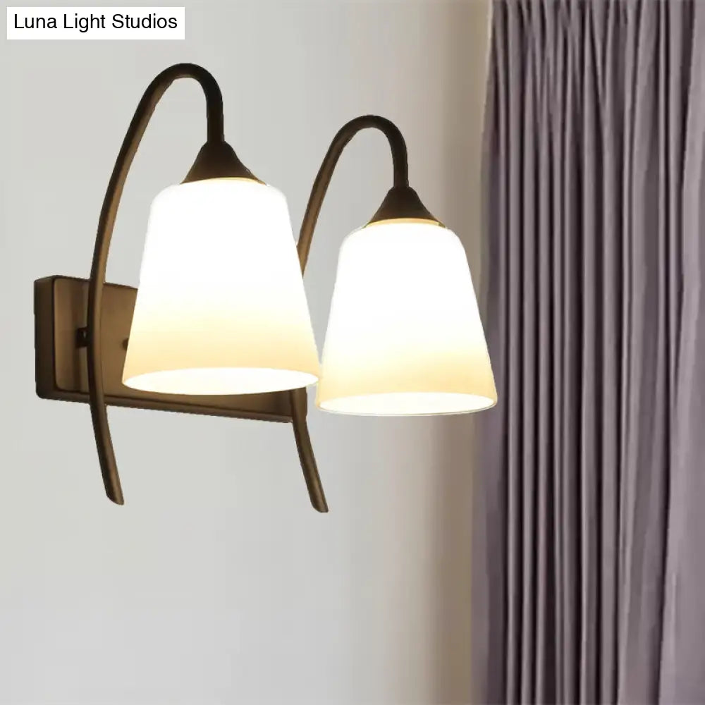 DecorBites™ DecorBites™ Industrial Black Tapered Wall Lamp with Frosted Glass Sconce - 2-Bulb Light Fixture for Bedroom