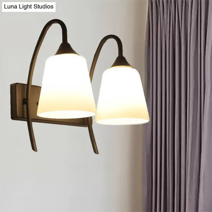 DecorBites™ DecorBites™ Industrial Black Tapered Wall Lamp with Frosted Glass Sconce - 2-Bulb Light Fixture for Bedroom