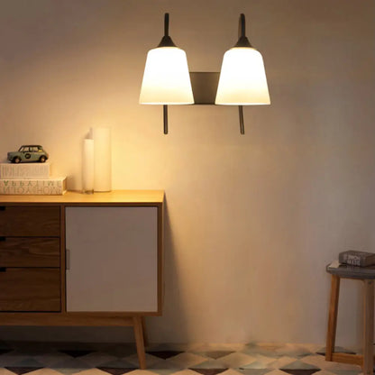 DecorBites™ DecorBites™ Industrial Black Tapered Wall Lamp with Frosted Glass Sconce - 2-Bulb Light Fixture for Bedroom