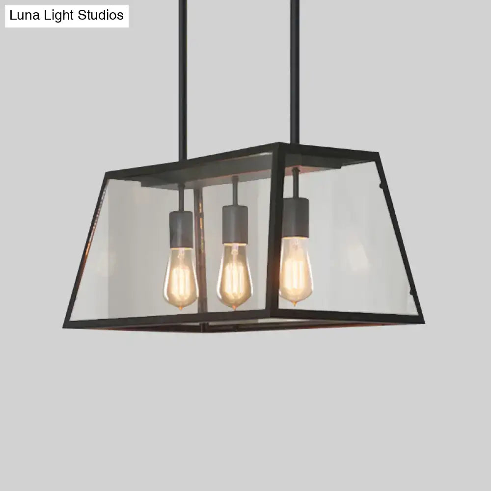 DecorBites™ industrial black metal pendant light with 3-bulb clear glass panels for kitchen island lighting