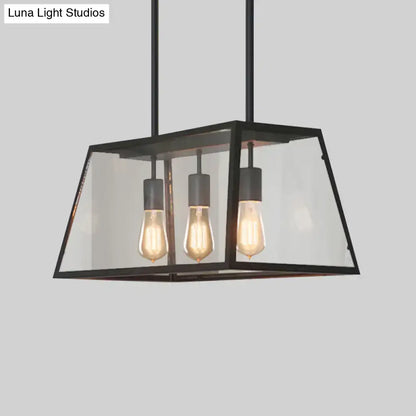 DecorBites™ industrial black metal pendant light with 3-bulb clear glass panels for kitchen island lighting