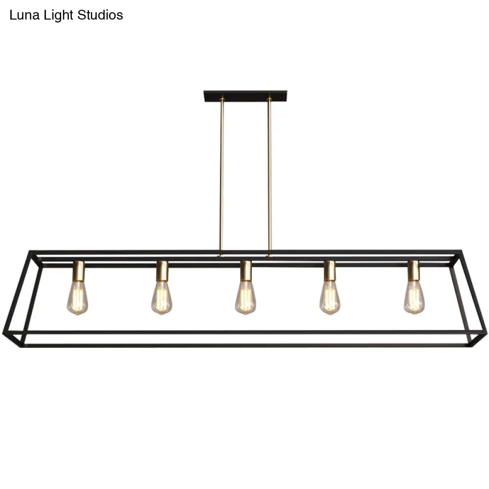 DecorBites™ Industrial Black Trapezoid Island Light: 5-Bulb Metal Fixture for Dining Room Ceiling Suspension