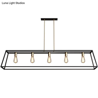 DecorBites™ Industrial Black Trapezoid Island Light: 5-Bulb Metal Fixture for Dining Room Ceiling Suspension
