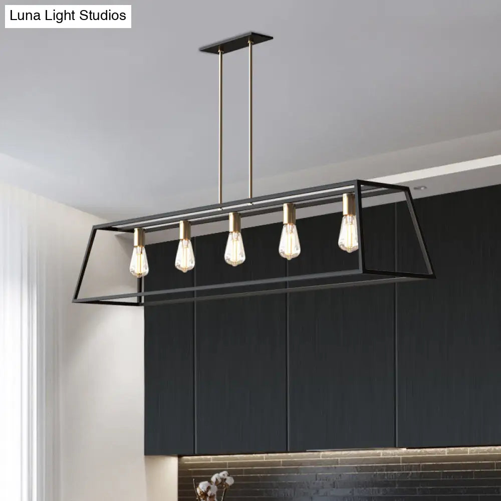 DecorBites™ Industrial Black Trapezoid Island Light: 5-Bulb Metal Fixture for Dining Room Ceiling Suspension