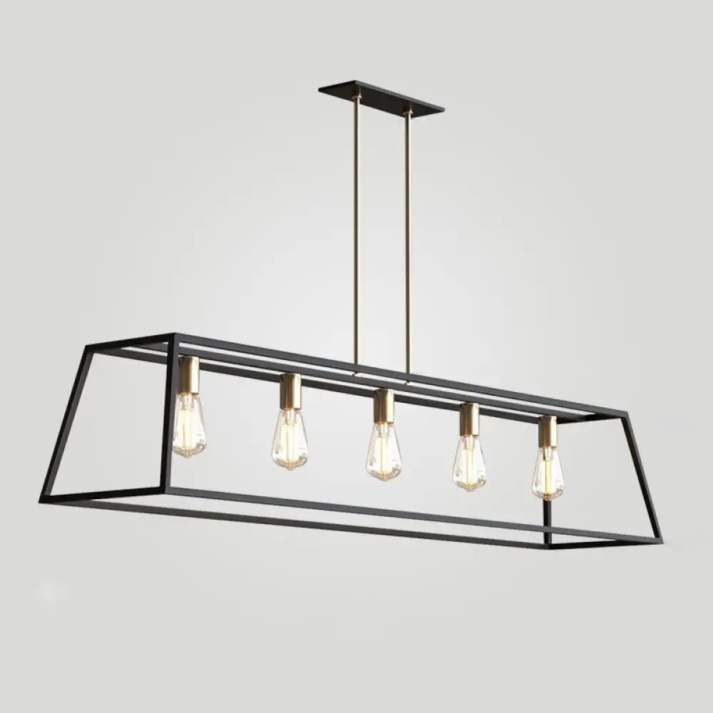 DecorBites™ Industrial Black Trapezoid Island Light: 5-Bulb Metal Fixture for Dining Room Ceiling Suspension