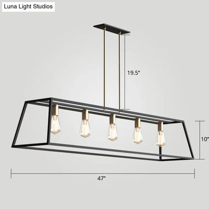 DecorBites™ Industrial Black Trapezoid Island Light: 5-Bulb Metal Fixture for Dining Room Ceiling Suspension