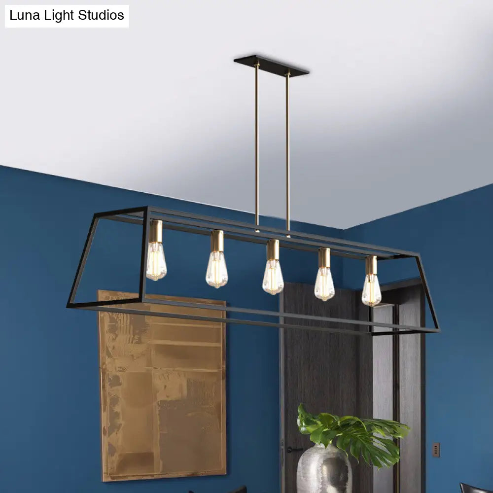 DecorBites™ Industrial Black Trapezoid Island Light: 5-Bulb Metal Fixture for Dining Room Ceiling Suspension