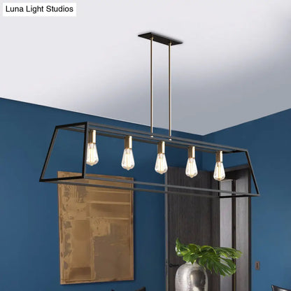 DecorBites™ Industrial Black Trapezoid Island Light: 5-Bulb Metal Fixture for Dining Room Ceiling Suspension