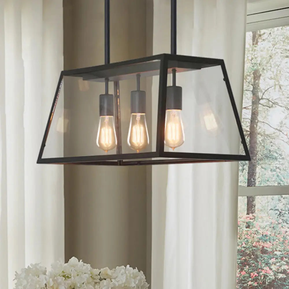 DecorBites™ Industrial Black Trapezoid Kitchen Island Light with 3 Clear Glass Bulbs