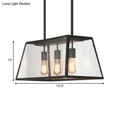 DecorBites™ Industrial Black Trapezoid Kitchen Island Light with 3 Clear Glass Bulbs
