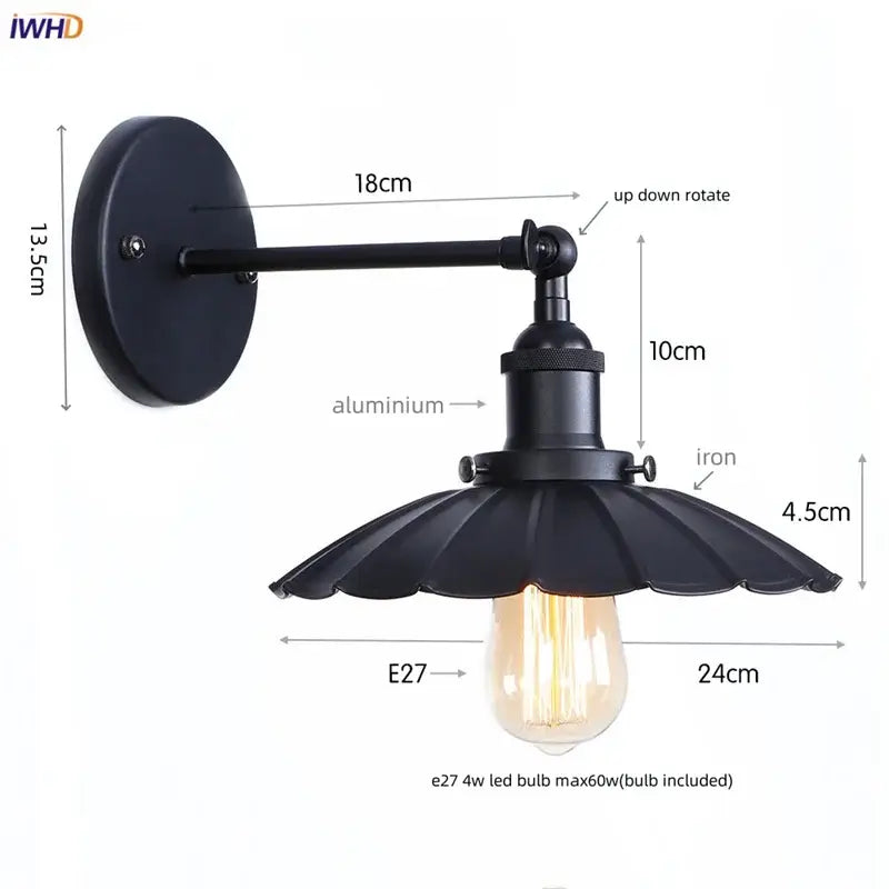 Industrial black vintage wall light with fluted shade and adjustable arm by decorbites industrial for bathroom use