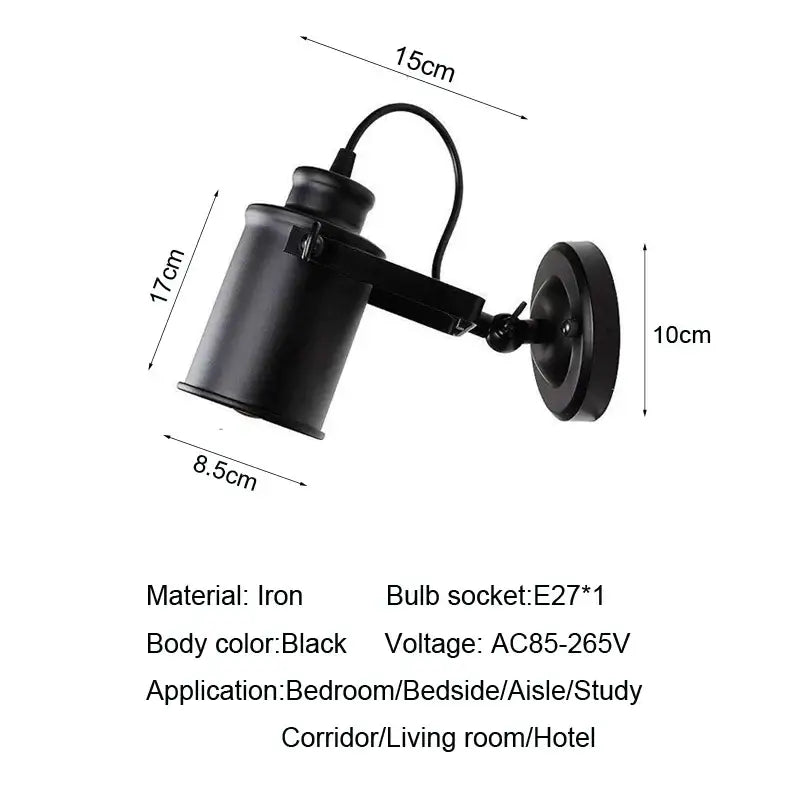 Black iron wall light with adjustable arm and e27 socket for industrial vintage wall decorbites vintage wall lighting