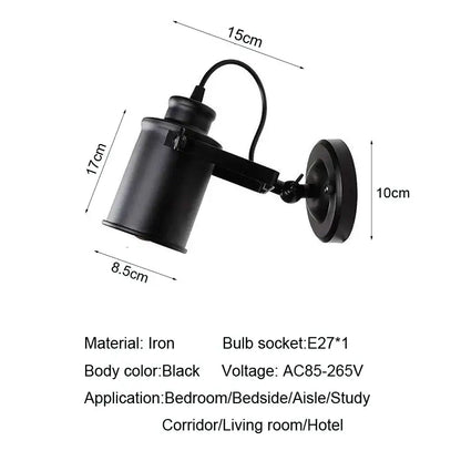 Black iron wall light with adjustable arm and e27 socket for industrial vintage wall decorbites vintage wall lighting