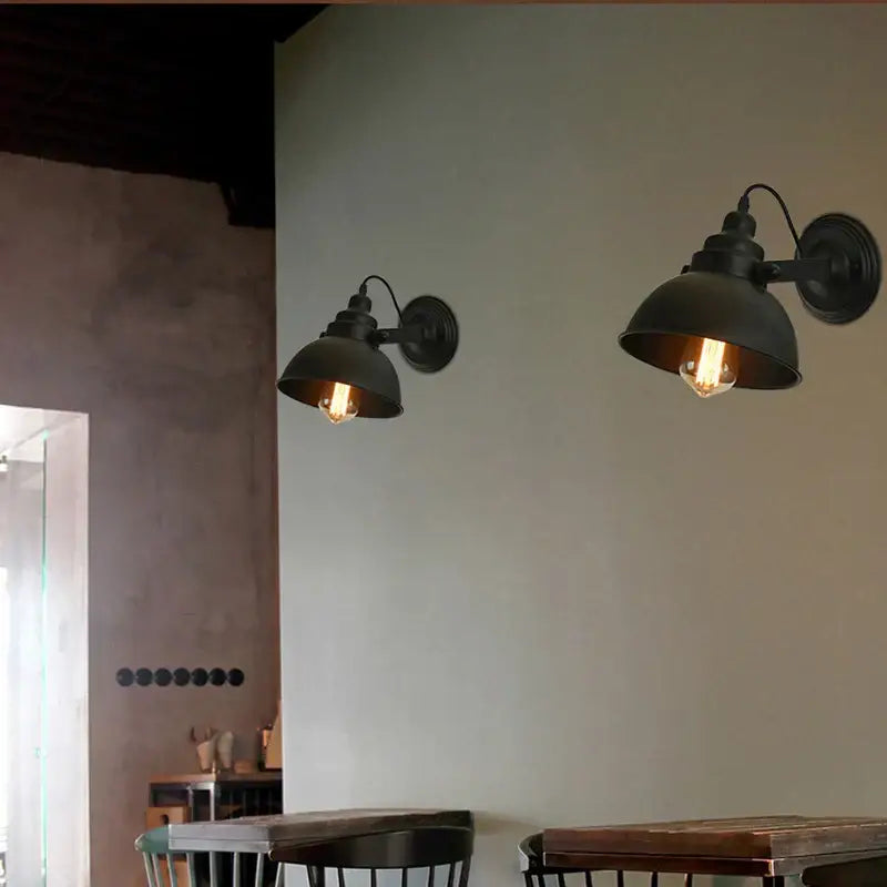 Industrial black wall sconce with exposed filament bulbs made of wrought iron for bedroom decorbites industrial black style