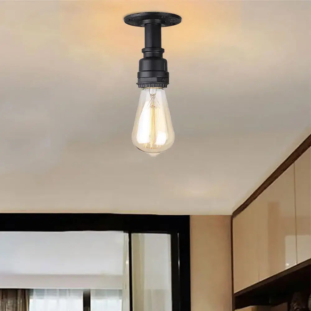Industrial black water pipe wall lamp with clear glass bulb and exposed filament for decorbites industrial water decor