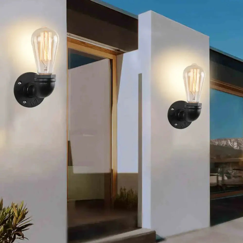 Industrial black water pipe wall lamp with clear glass edison bulb and red valve for decorbites industrial water decor