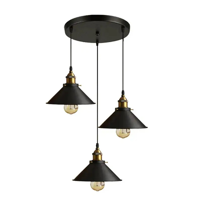 Industrial black and white ceiling chandelier with three conical shades and brass accents for kitchen pendant light decorbites industrial ceiling chandelier
