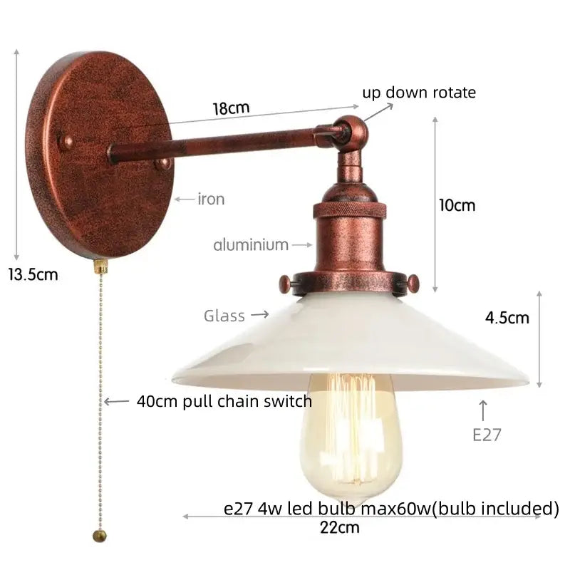 Copper-finished industrial wall lights with white glass shade and exposed edison bulb from decorbites led wall lights