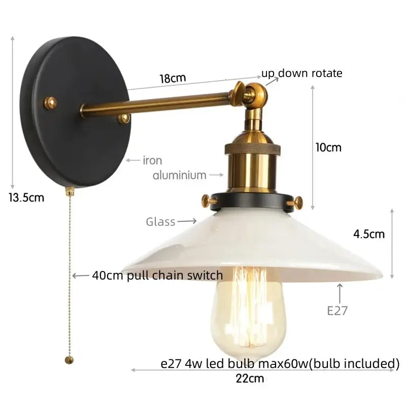 Vintage-style industrial black and white ceramic led wall lights with brass arm and edison bulb for kitchen sconce decorbites led wall