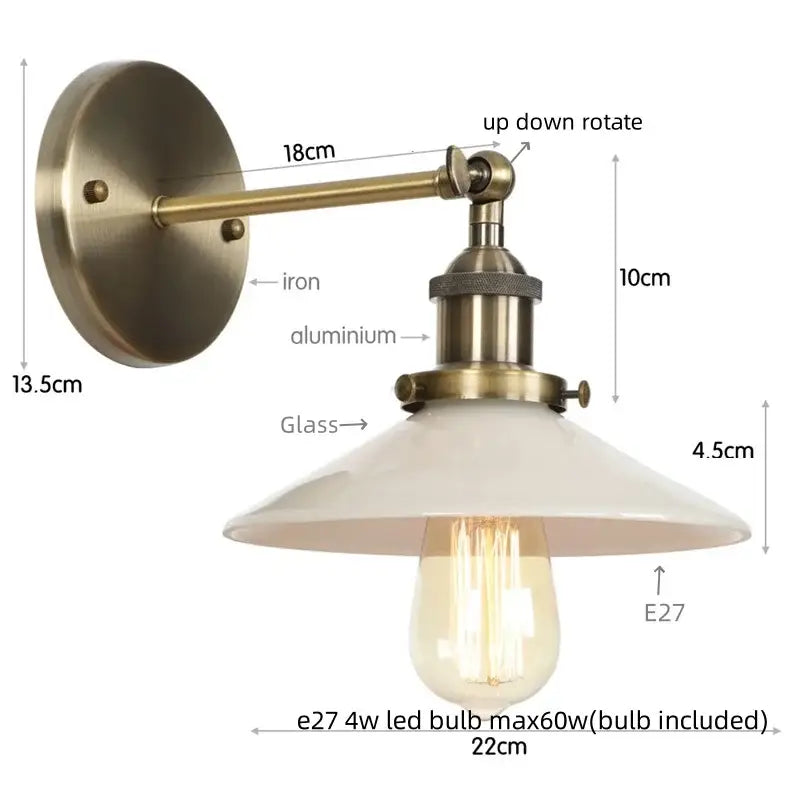 Vintage-style brass wall lights with white glass shade and exposed Edison bulb for decorbites led wall lighting