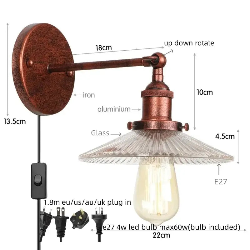 Industrial black and white ceramic led wall lights with antique brass finish and textured glass shade decorbites led wall lights
