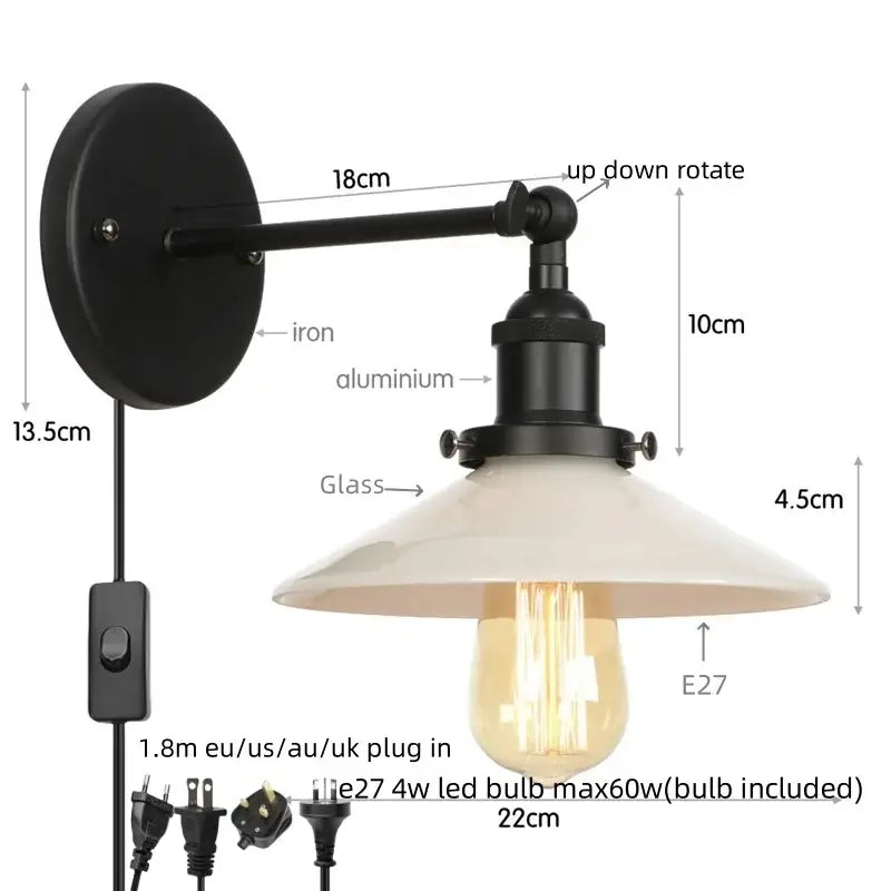 Industrial black and white ceramic led wall lights with black iron and aluminum sconce and cream glass shade for decorbites led wall lighting