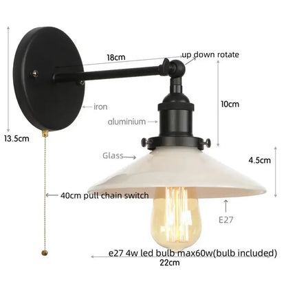 Industrial black and white ceramic led wall lights featuring a black iron and aluminum kitchen sconce with cream glass shade and e27 led bulb decorbites led wall lighting