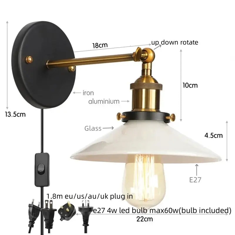 Industrial black and white ceramic led wall lights with brass iron and aluminum arm and included e27 led bulb for kitchen decorbites wall lights