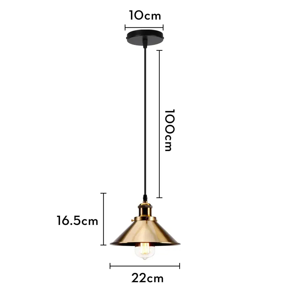 Vintage-style brass iron pendant light with conical shade and black cord for industrial dining room decorbites iron pendant