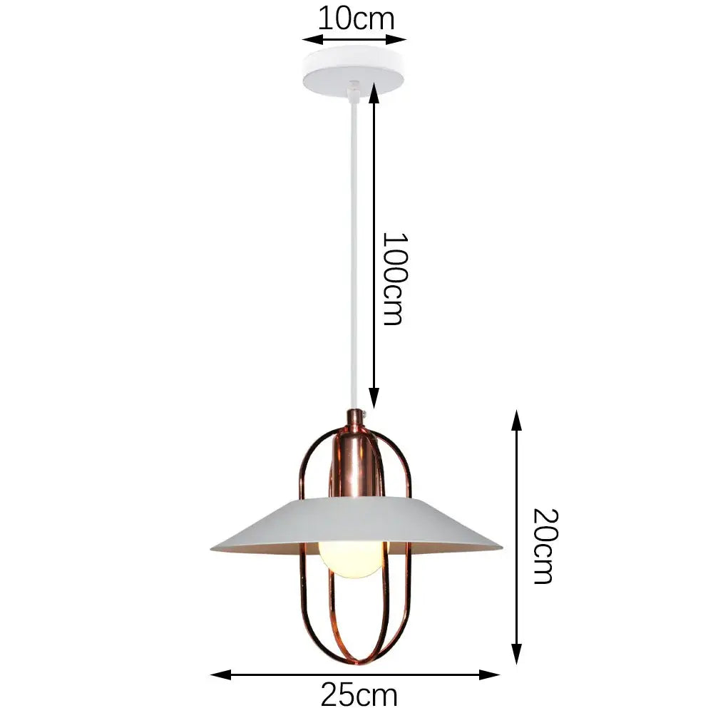 A modern copper and white iron pendant light with a wide-brimmed shade for dining room decorbites iron pendant