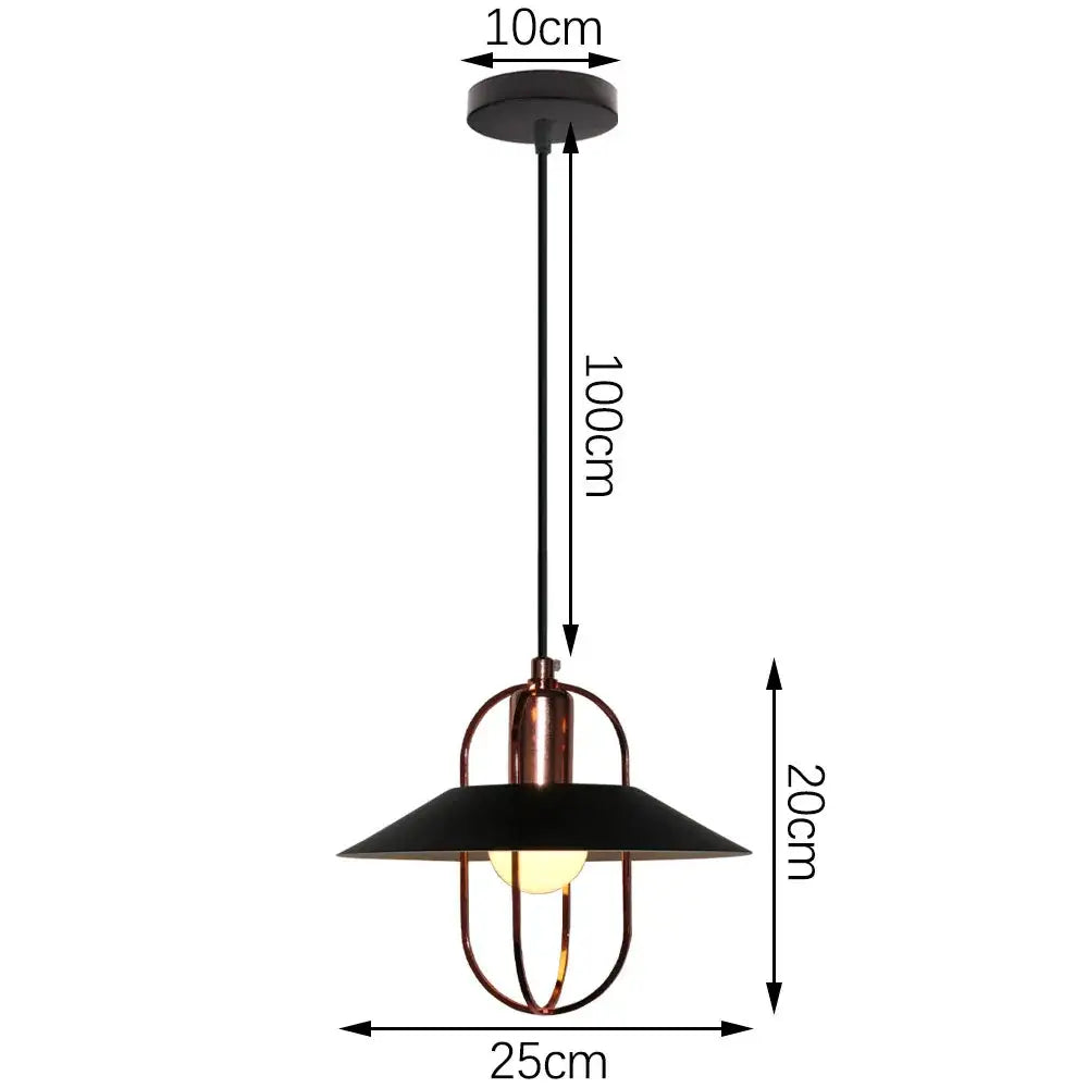 Industrial black white and copper iron pendant light with dome-shaped shade for dining room decorbites iron pendant