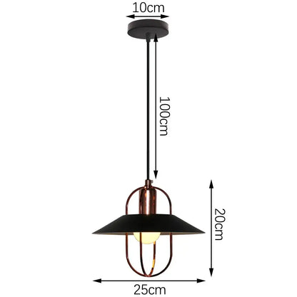 Industrial black white and copper iron pendant light with dome-shaped shade for dining room decorbites iron pendant