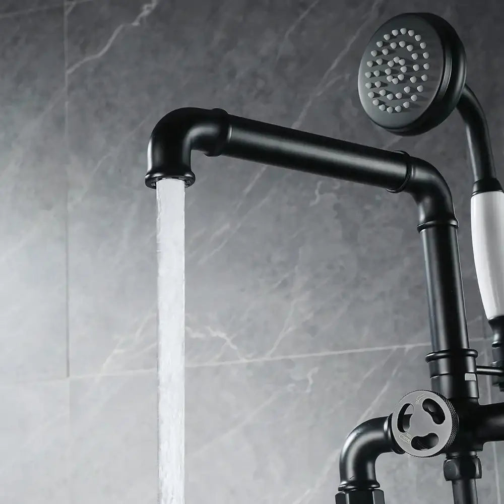 Industrial black & white dual handle shower faucet with black matte finish and white ceramic accents by decorbites industrial black