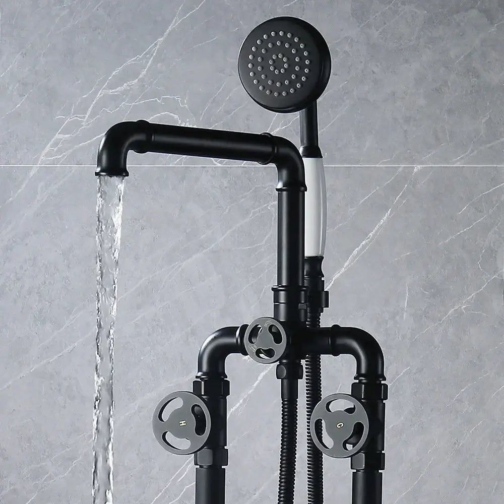 Industrial black & white dual handle shower faucet with black matte finish and chrome accents by decorbites industrial black