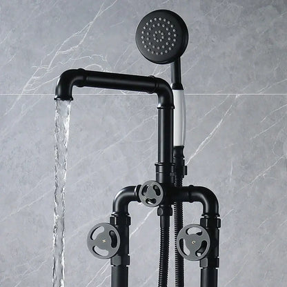 Industrial black & white dual handle shower faucet with black matte finish and chrome accents by decorbites industrial black