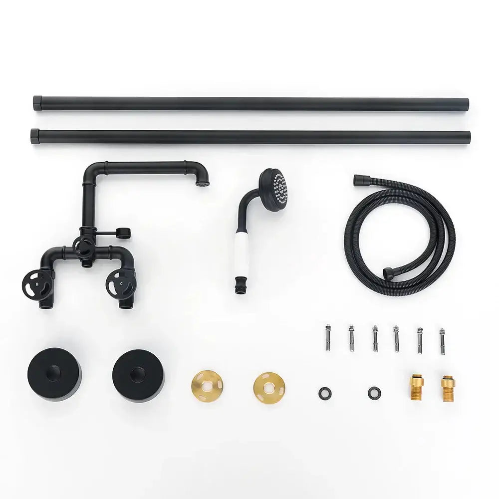 Industrial black and white dual handle shower faucet with brass accents and curved spout for decorbites industrial black bathroom decor