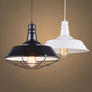 Industrial black and white iron pendant lights with metal cage and exposed filament bulbs for kitchen decorbites iron pendant