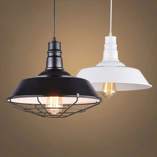 Industrial black and white iron pendant lights with metal cage and exposed filament bulbs for kitchen decorbites iron pendant