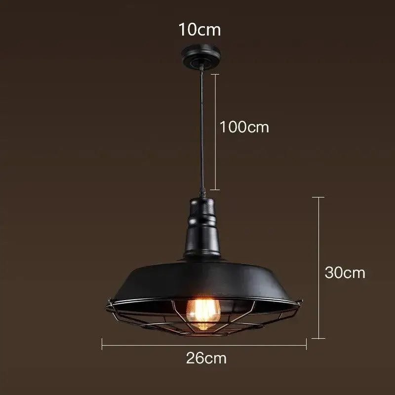 Black industrial-style iron pendant lights with dome-shaped shade and wire cage featuring exposed bulb for kitchen decorbites iron pendant