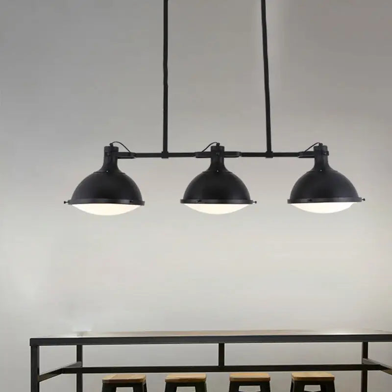 Black metal ceiling lamp DecorBites Symmetrical island pendant light with three dome shades for ceiling light use