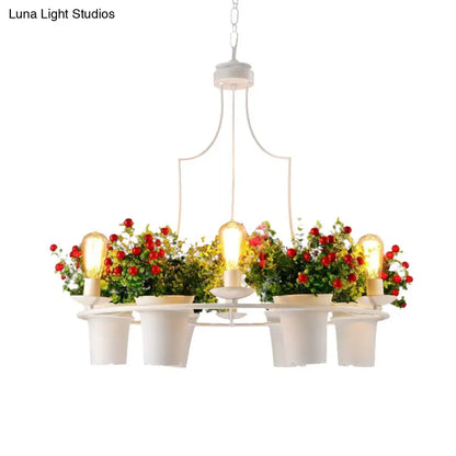 Industrial Black/White Metal LED Plant Pendant Light - 6 Lights, 1/2 Tiers. Perfect for Restaurants.