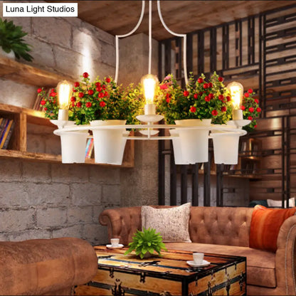 Industrial Black/White Metal LED Plant Pendant Light - 6 Lights, 1/2 Tiers. Perfect for Restaurants.