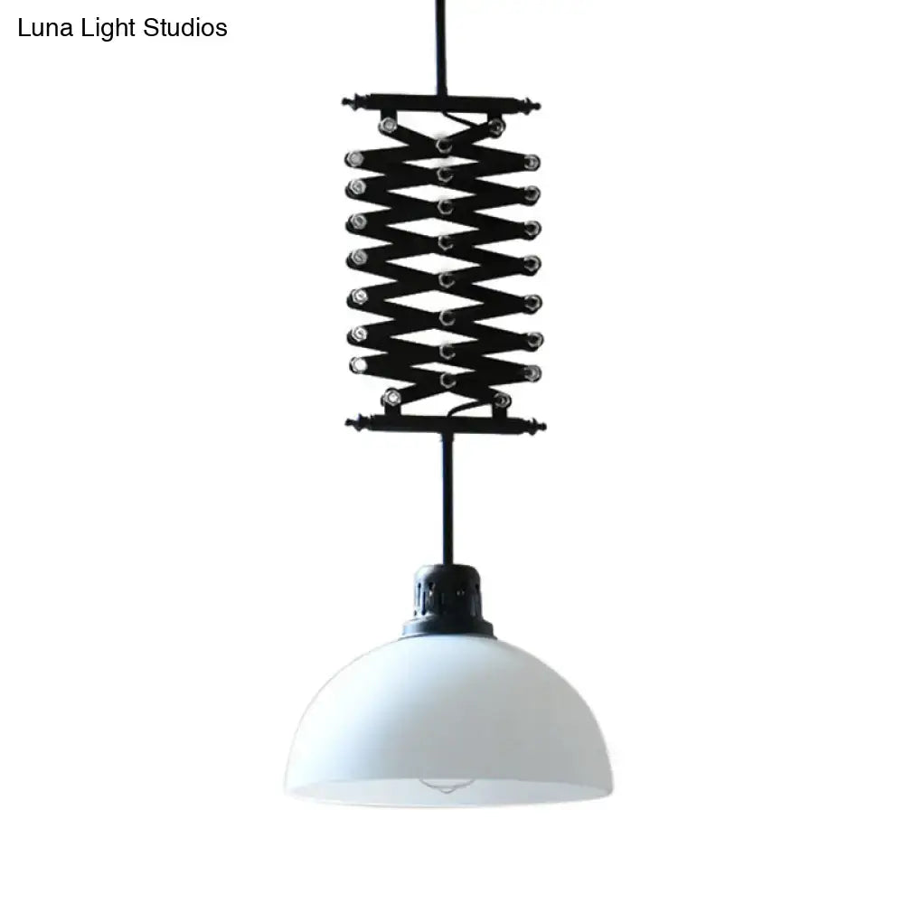 Black white metal dome pendant light with articulated suspension mechanism for balcony by DecorBites™